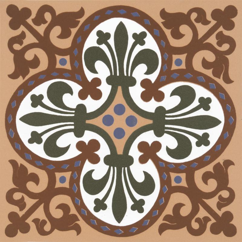 Original Style Victorian Floor Tiles Wellesley Green-Red 15.1x15.1