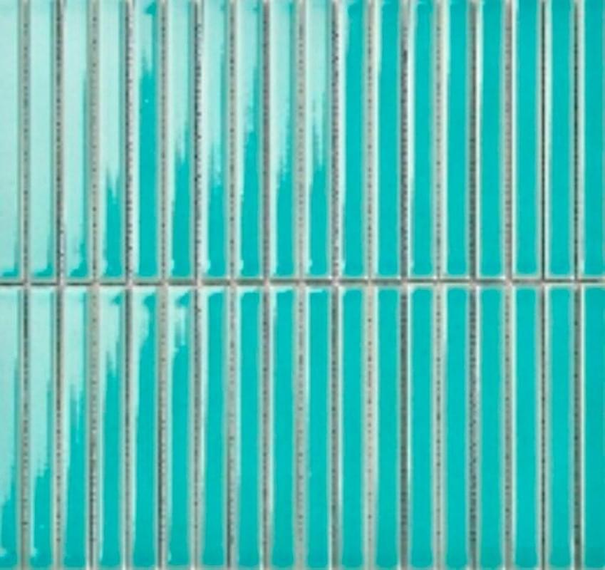 Плитка Porcelain Mosaic Strip Mosaic 1.5Х14.5 Голубой Глянцевый Y15FW30 29.4x31.3 см, поверхность глянец