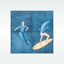 Плитка REDA Герои И Тотемы Дельфин-Серфингист Синий Set 4 Pcs 20x20 см, поверхность глянец