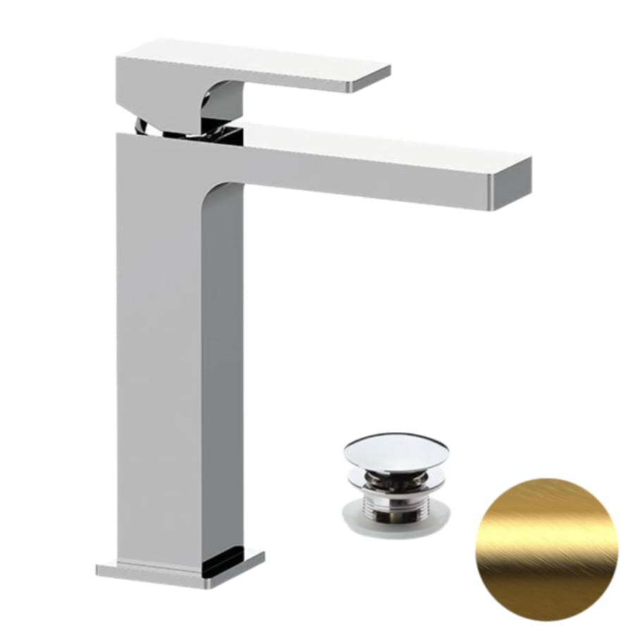 Плитка Remer Absolute Высокий смеситель для раковины ABSOLUTE золото брашированное  поверхность брашированная