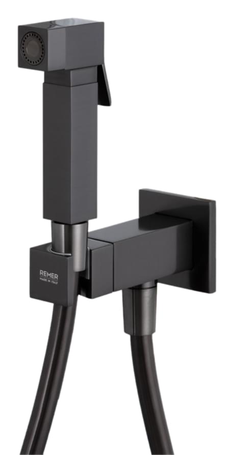 Плитка Remer Absolute Гигиенический душ со смесителем ABSOLUTE черный брашированный хром  поверхность брашированная