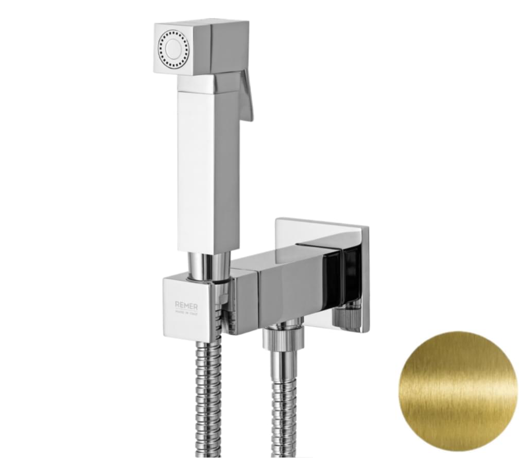 Плитка Remer Absolute Гигиенический душ со смесителем квадратный ABSOLUTE латунь состаренная  поверхность брашированная