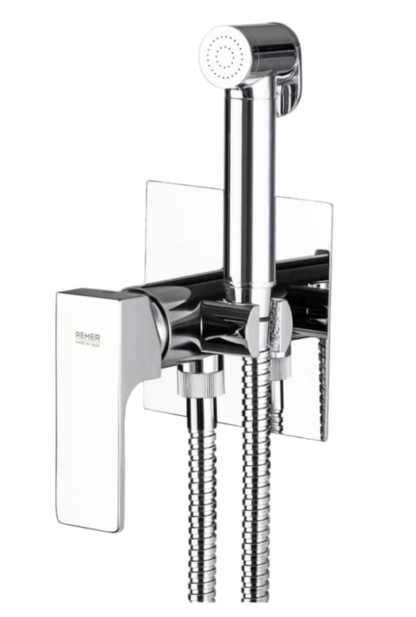Плитка Remer Absolute Гигиенический душ со смесителем квадратный ABSOLUTE хром  поверхность глянец