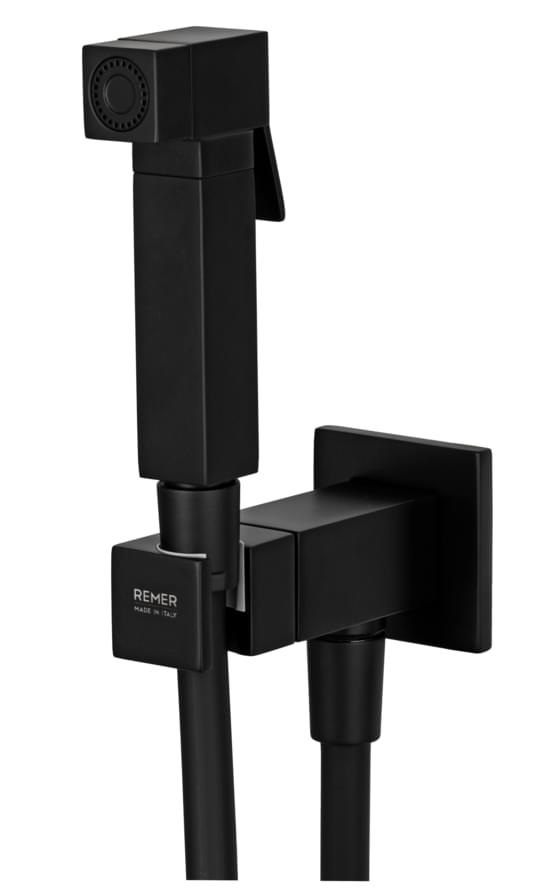 Плитка Remer Absolute Гигиенический душ со смесителем квадратный ABSOLUTE черный матовый  поверхность матовая