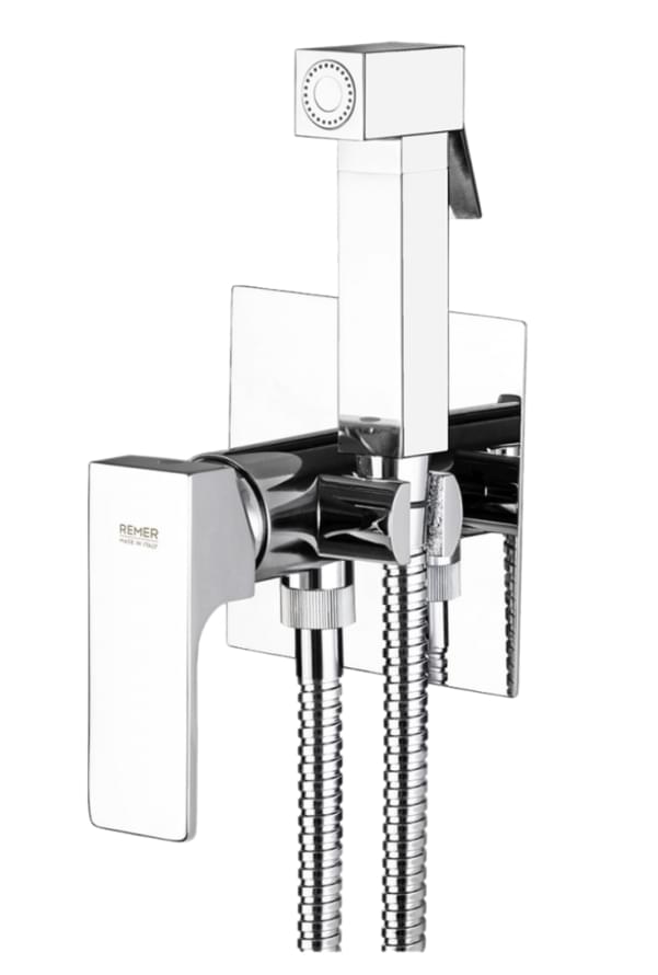 Плитка Remer Absolute Квадратный гигиенический душ со смесителем ABSOLUTE хром  поверхность глянец