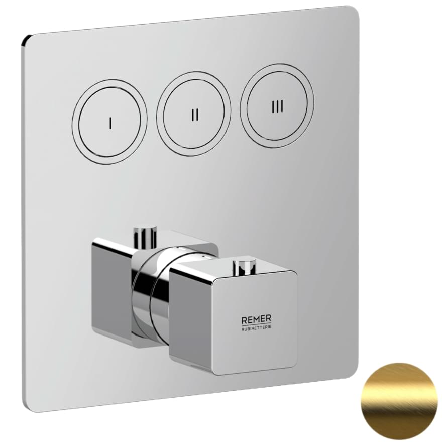 Плитка Remer Absolute Смеситель встраиваемый термостатический для душа ABSOLUTE золото брашированное  поверхность брашированная
