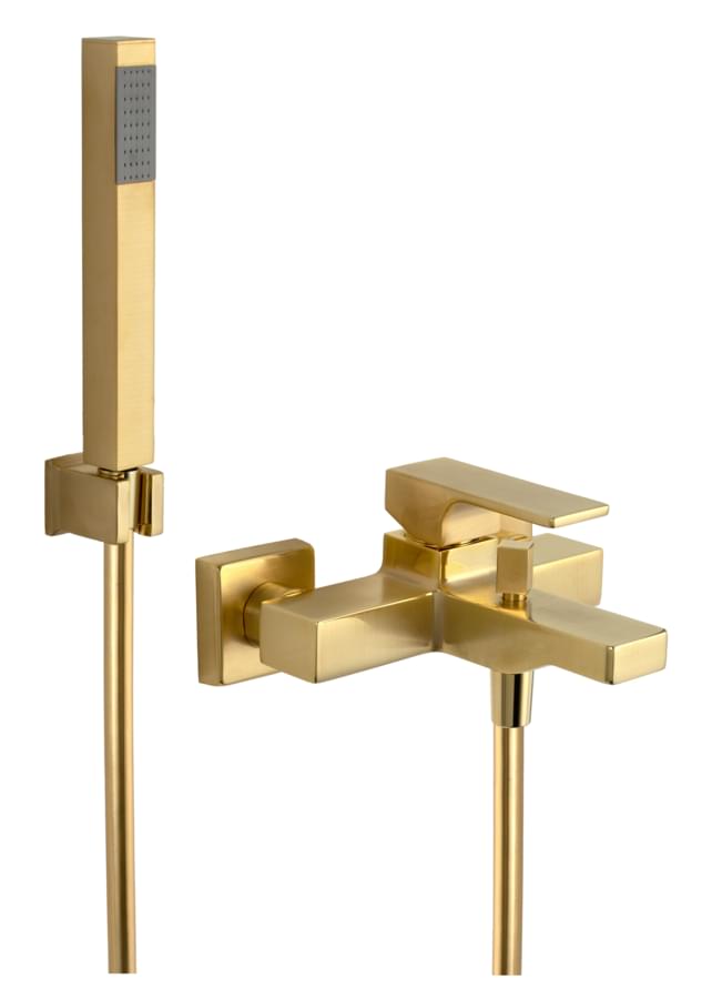 Плитка Remer Absolute Смеситель для ванны настенный с лейкой ABSOLUTE золото брашированное  поверхность брашированная