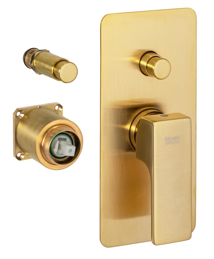 Плитка Remer Absolute Смеситель для душа встраиваемый квадратный ABSOLUTE золото брашированное  поверхность брашированная