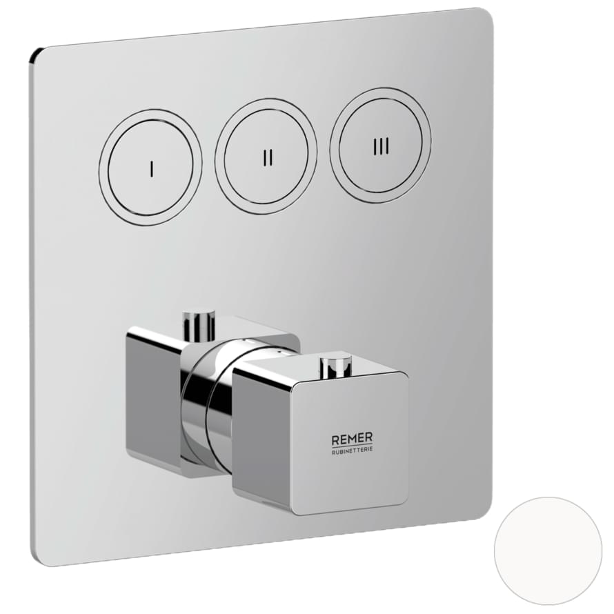 Плитка Remer Absolute Смеситель термостатический для душа ABSOLUTE квадратный белый матовый  поверхность матовая