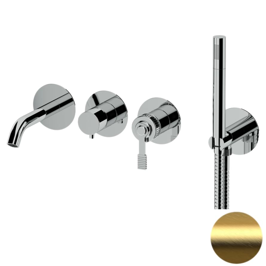 Плитка Remer Atelier Настенный смеситель для ванны с лейкой ATELIER золото брашированное  поверхность брашированная