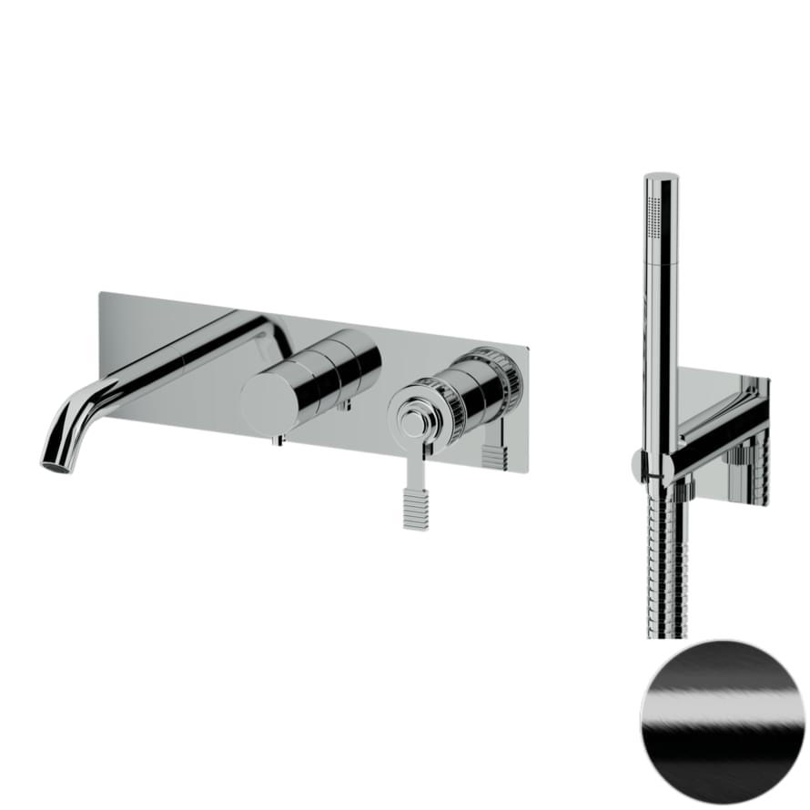 Плитка Remer Atelier Настенный смеситель с лейкой для ванны ATELIER черный брашированный хром  поверхность брашированная