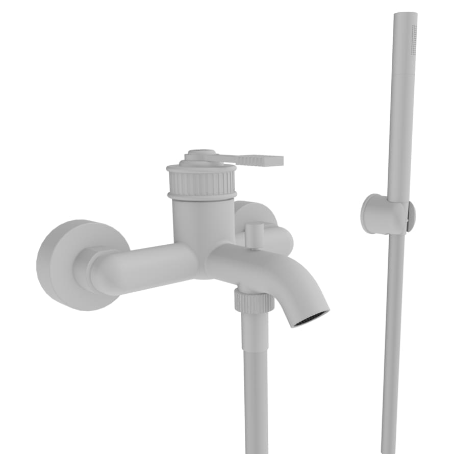 Плитка Remer Atelier Смеситель для ванны ATELIER настенный с лейкой белый матовый  поверхность матовая