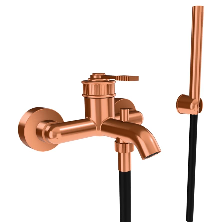 Плитка Remer Atelier Смеситель для ванны ATELIER настенный с лейкой медь брашированная  поверхность брашированная