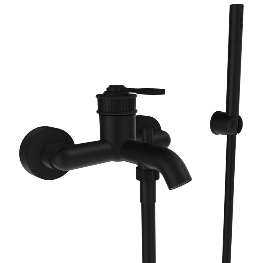 Плитка Remer Atelier Смеситель для ванны ATELIER черный матовый настенный с лейкой  поверхность матовая