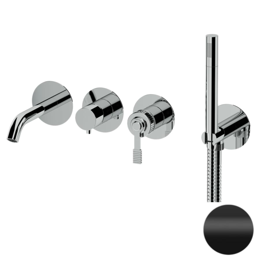 Плитка Remer Atelier Смеситель для ванны настенный с лейкой ATELIER черный матовый  поверхность матовая