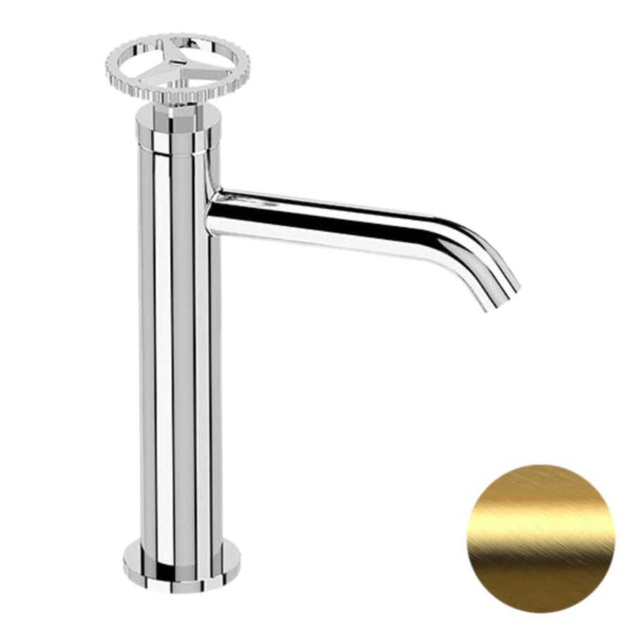 Плитка Remer Chrono Высокий смеситель для раковины CHRONO золото брашированное  поверхность брашированная