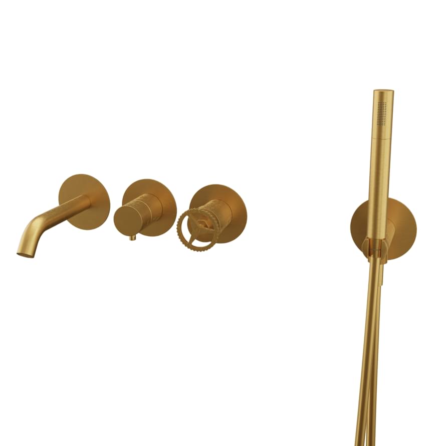 Плитка Remer Chrono Настенный смеситель для ванны с лейкой CHRONO золото брашированное  поверхность брашированная