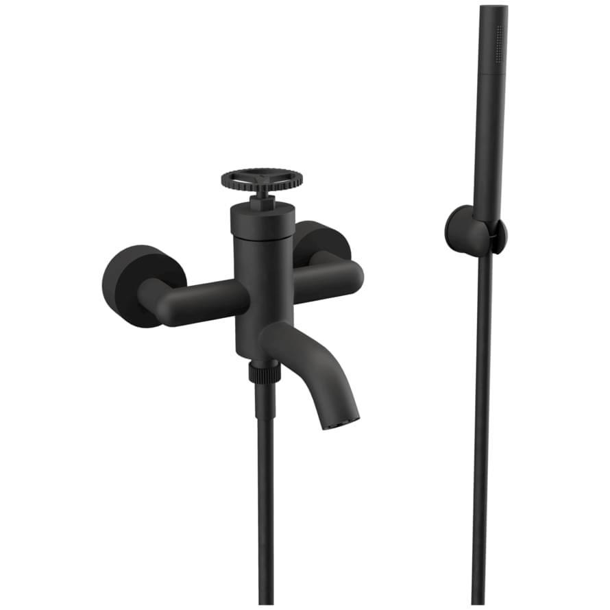 Плитка Remer Chrono Настенный смеситель для ванны с лейкой CHRONO черный матовый  поверхность матовая