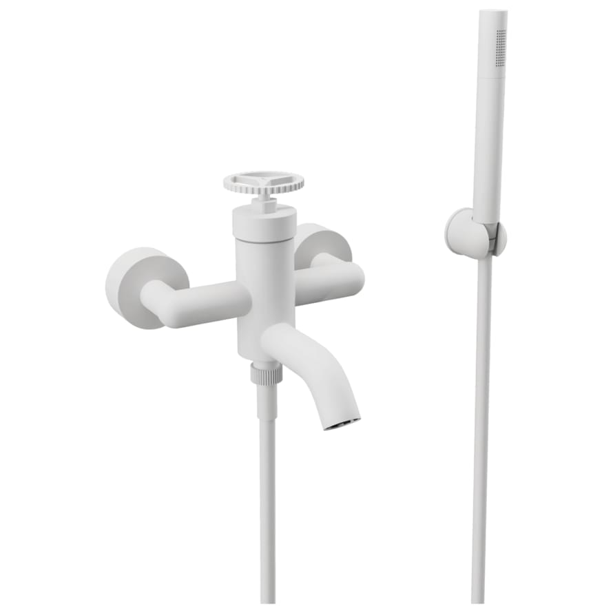 Плитка Remer Chrono Смеситель для ванны настенный с лейкой CHRONO белый матовый  поверхность матовая