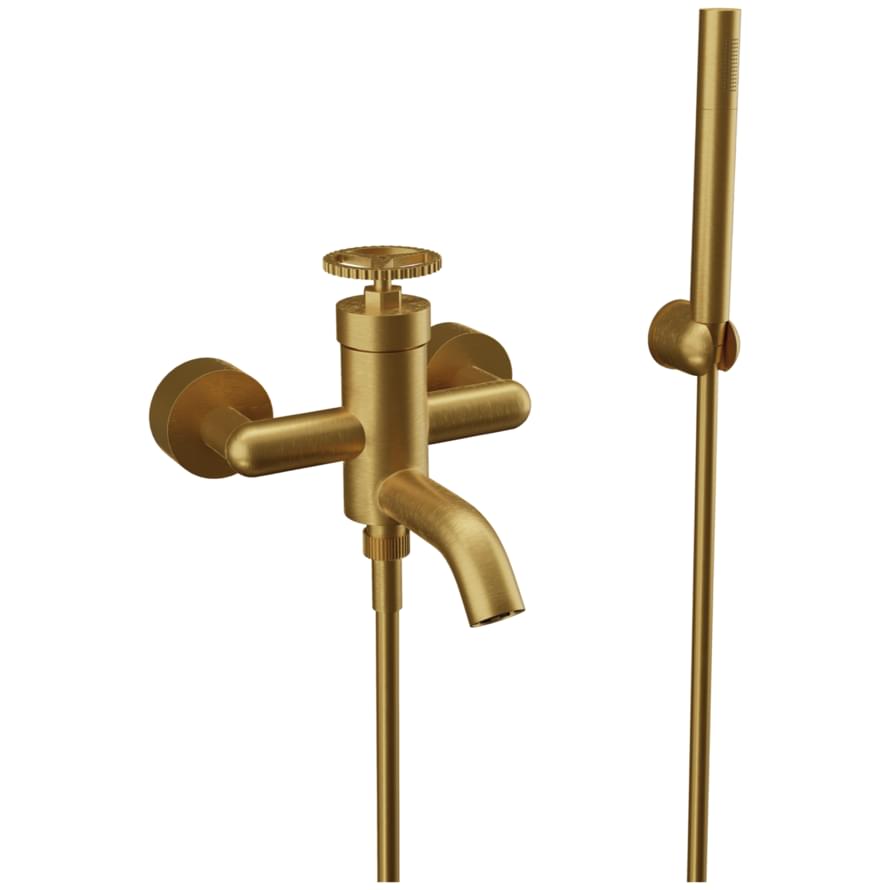 Плитка Remer Chrono Смеситель для ванны с лейкойCHRONO золото брашированное  поверхность брашированная