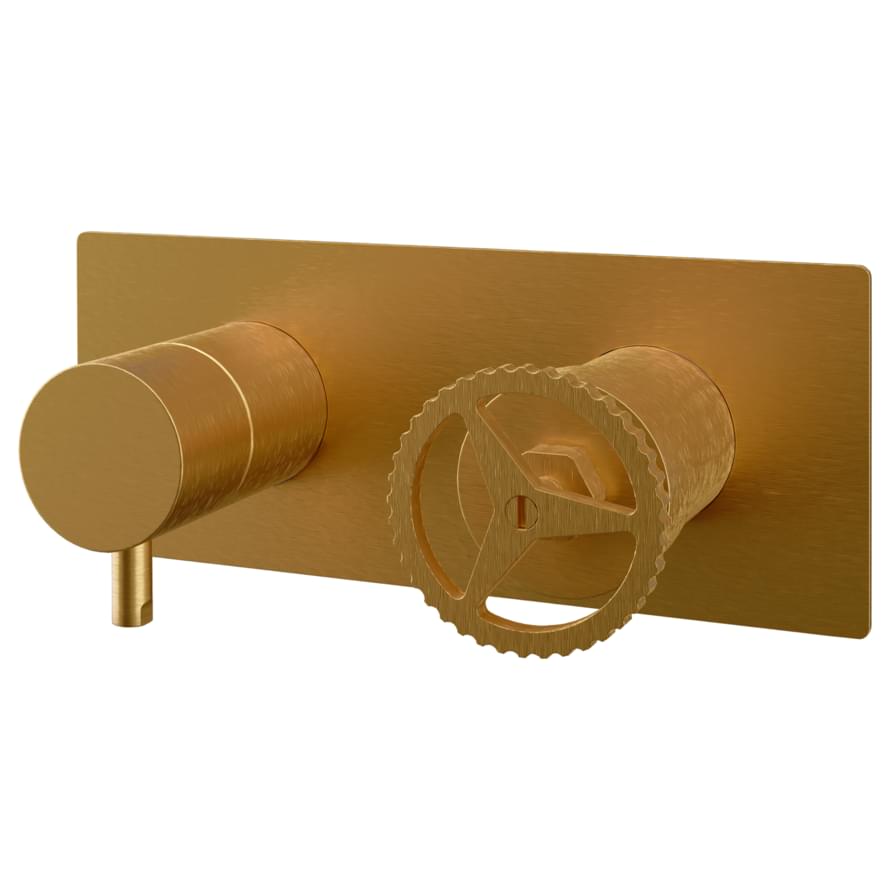 Плитка Remer Chrono Смеситель для душа CHRONO встраиваемый квадратный на 2 выхода золото брашированное  поверхность брашированная