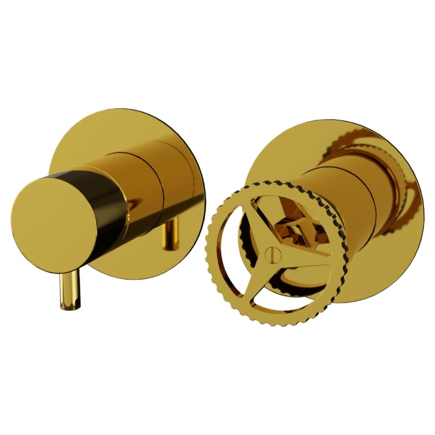 Плитка Remer Chrono Смеситель для душа CHRONO встраиваемый округлый на 3 выхода золото глянцевое  поверхность глянец