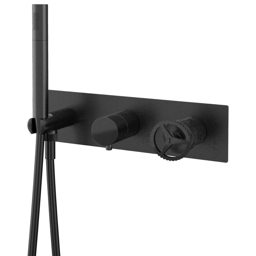 Плитка Remer Chrono Смеситель для душа CHRONO квадратный черный брашированный хром  поверхность матовая