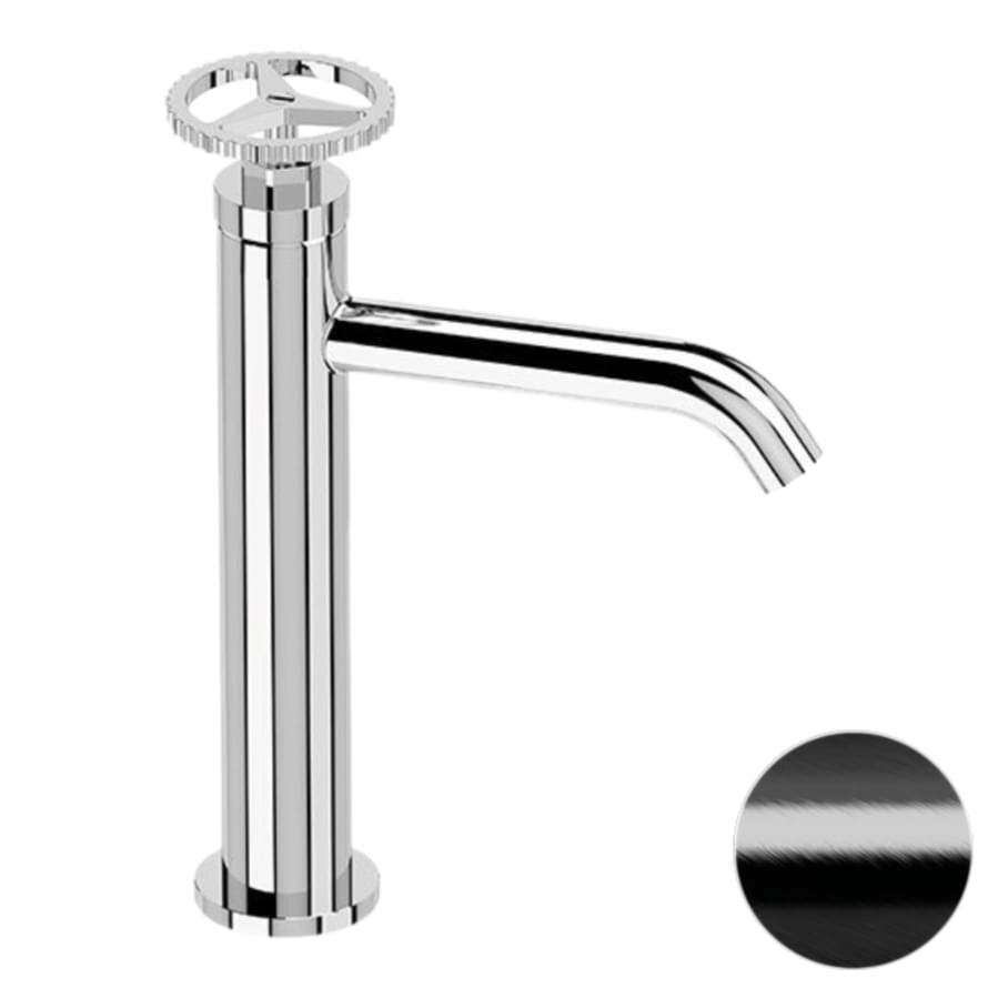 Плитка Remer Chrono Смеситель для раковины высокий CHRONO черный брашированный хром  поверхность брашированная