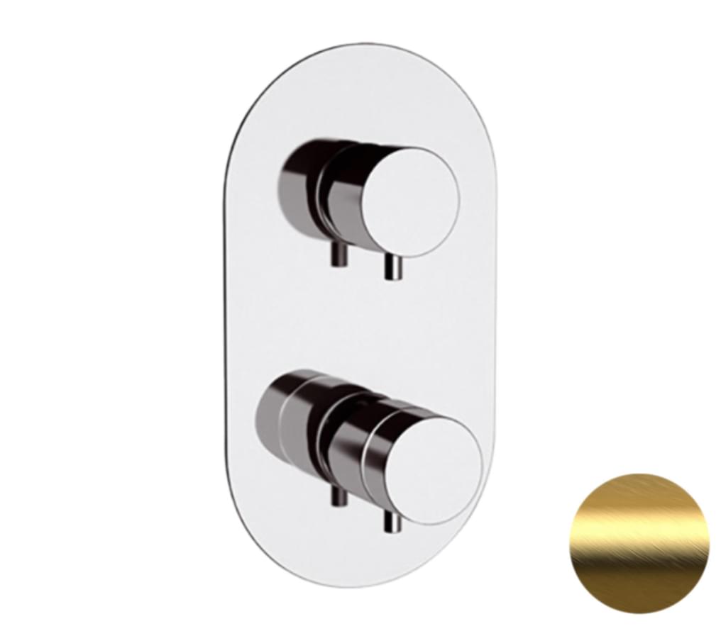 Плитка Remer Elegance Округлый встраиваемый смеситель термостатический для душа ELEGANCE золото брашированное  поверхность брашированная