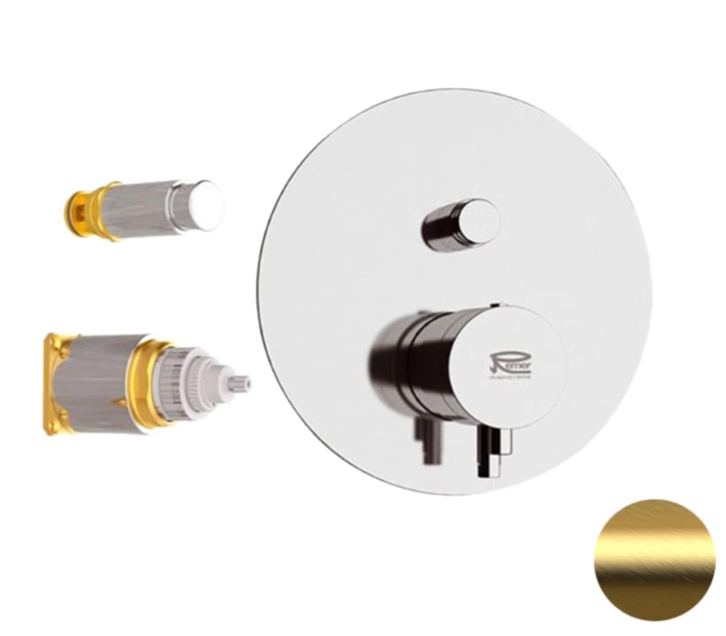 Плитка Remer Elegance Округлый смеситель термостатический для душа ELEGANCE встраиваемый золото брашированное  поверхность брашированная