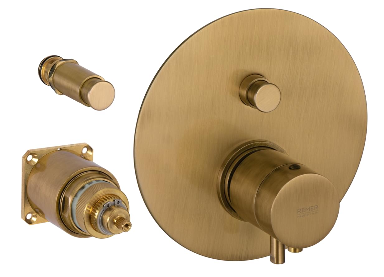 Плитка Remer Elegance Смеситель термостатический для душа ELEGANCE встраиваемый состаренная латунь  поверхность брашированная