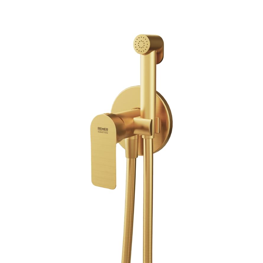 Плитка Remer Infinity Гигиенический душ со смесителем округлый INFINITY золото брашированное  поверхность брашированная