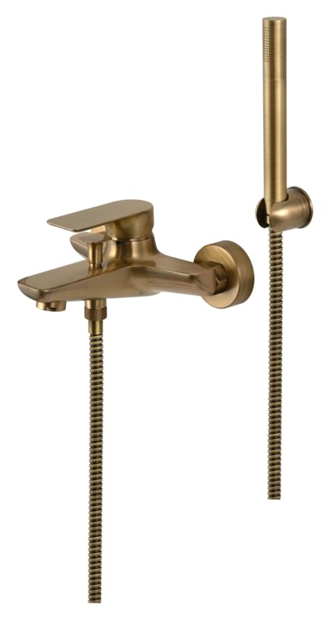 Плитка Remer Infinity Настенный смеситель для ванны с лейкой INFINITY состаренная латунь  поверхность брашированная