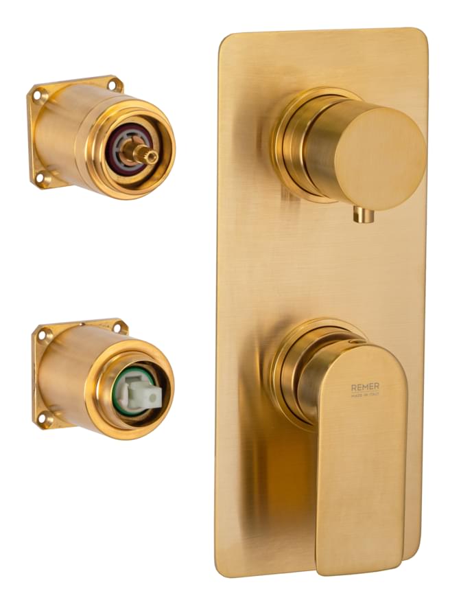 Плитка Remer Infinity Округлый встраиваемый смеситель для душа INFINITY золото брашированное  поверхность брашированная