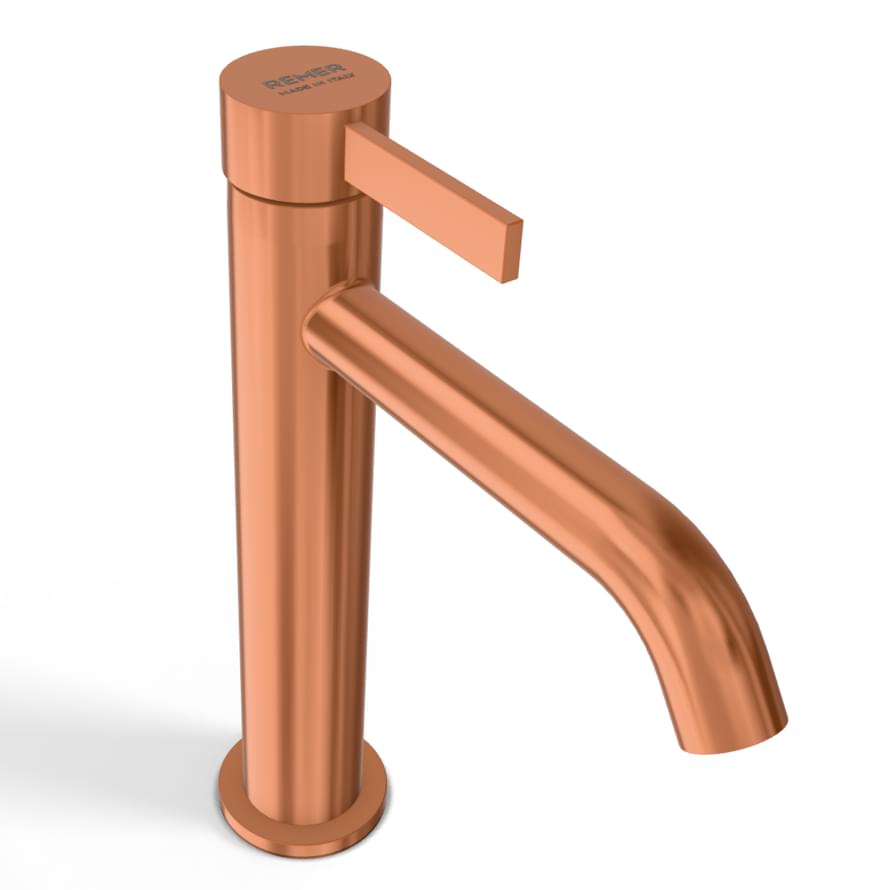 Плитка Remer Metrica Высокий смеситель г-образный для раковины METRICA медь брашированная  поверхность брашированная