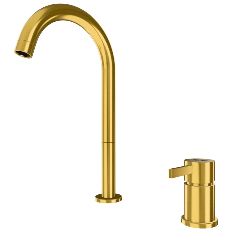 Плитка Remer Metrica Высокий смеситель для раковины METRICA золото брашированное  поверхность брашированная
