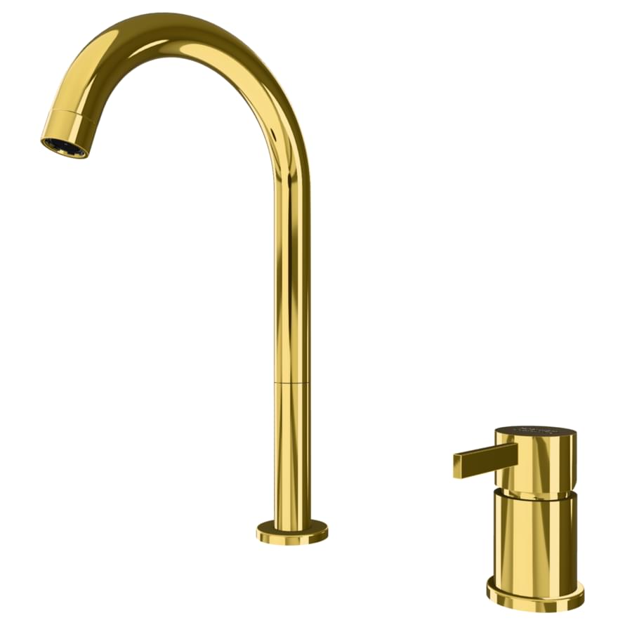 Плитка Remer Metrica Высокий смеситель для раковины с-образный METRICA золото глянцевое  поверхность глянец