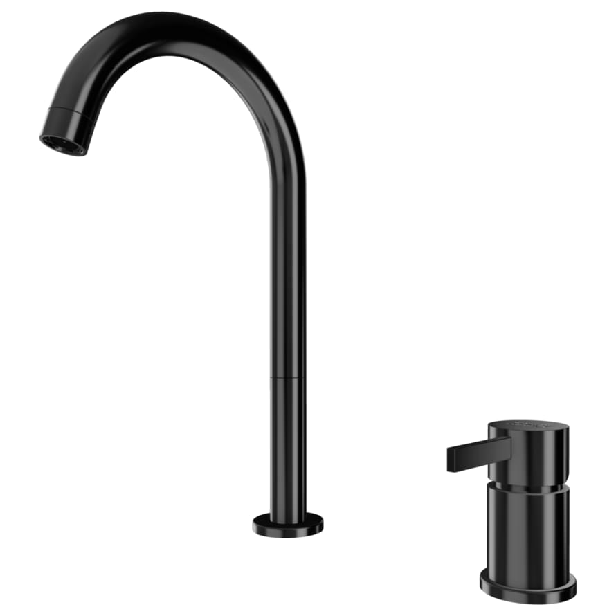 Плитка Remer Metrica Высокий смеситель для раковины с-образный METRICA черный брашированный хром  поверхность брашированная