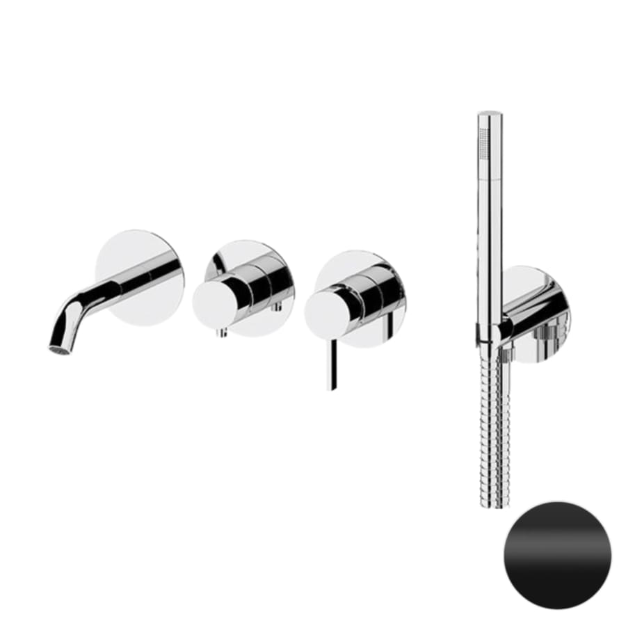 Плитка Remer Metrica Смеситель для ванны METRICA настенный с лейкой черный матовый  поверхность матовая