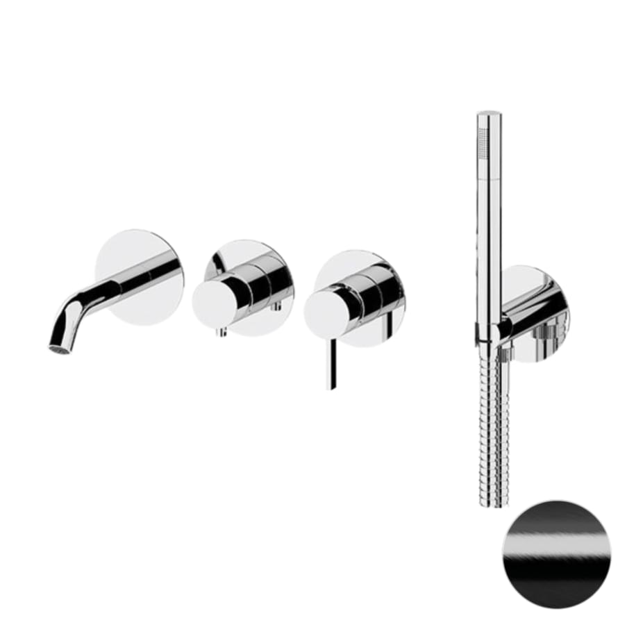 Плитка Remer Metrica Смеситель для ванны с лейкой METRICA черный брашированный хром  поверхность брашированная