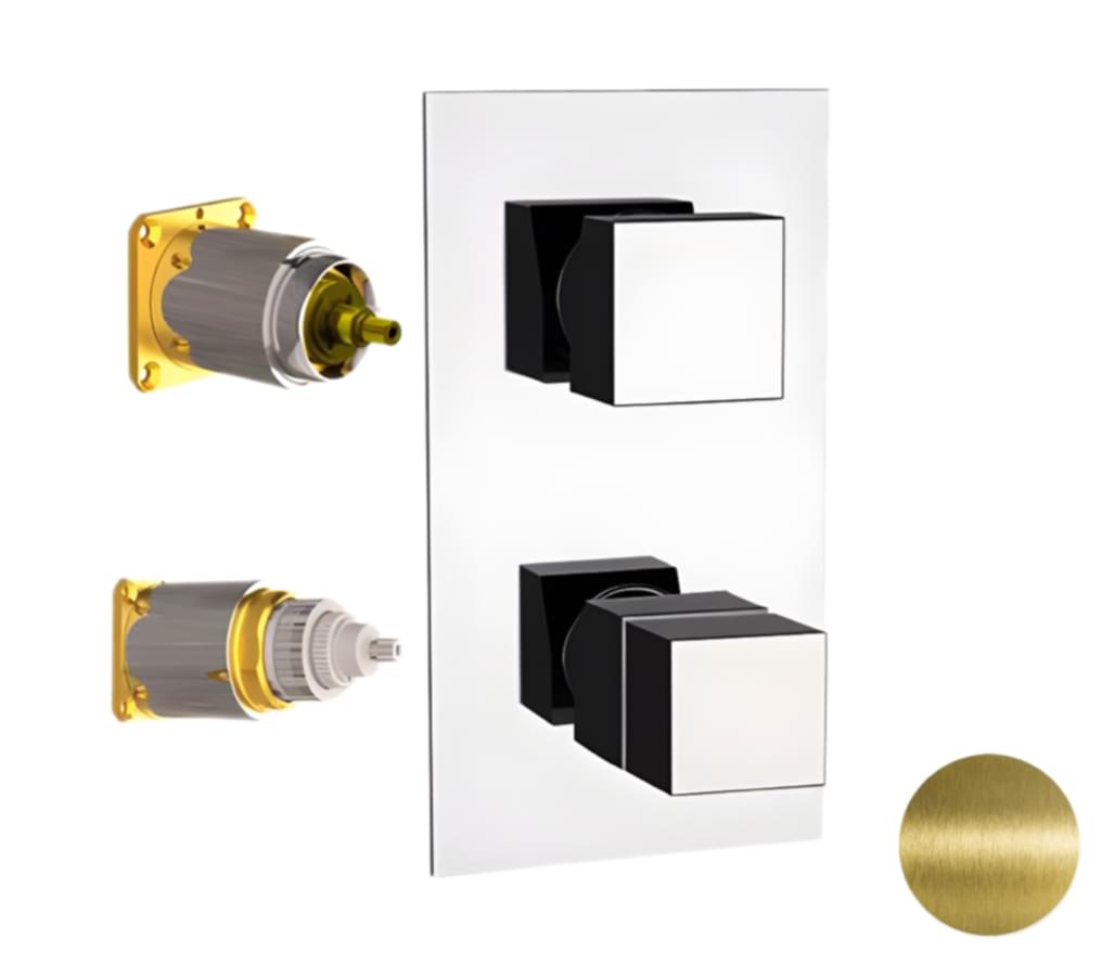 Плитка Remer Q-Elegance Встраиваемый смеситель термостатический для душа Q-ELEGANCE состаренная латунь  поверхность брашированная