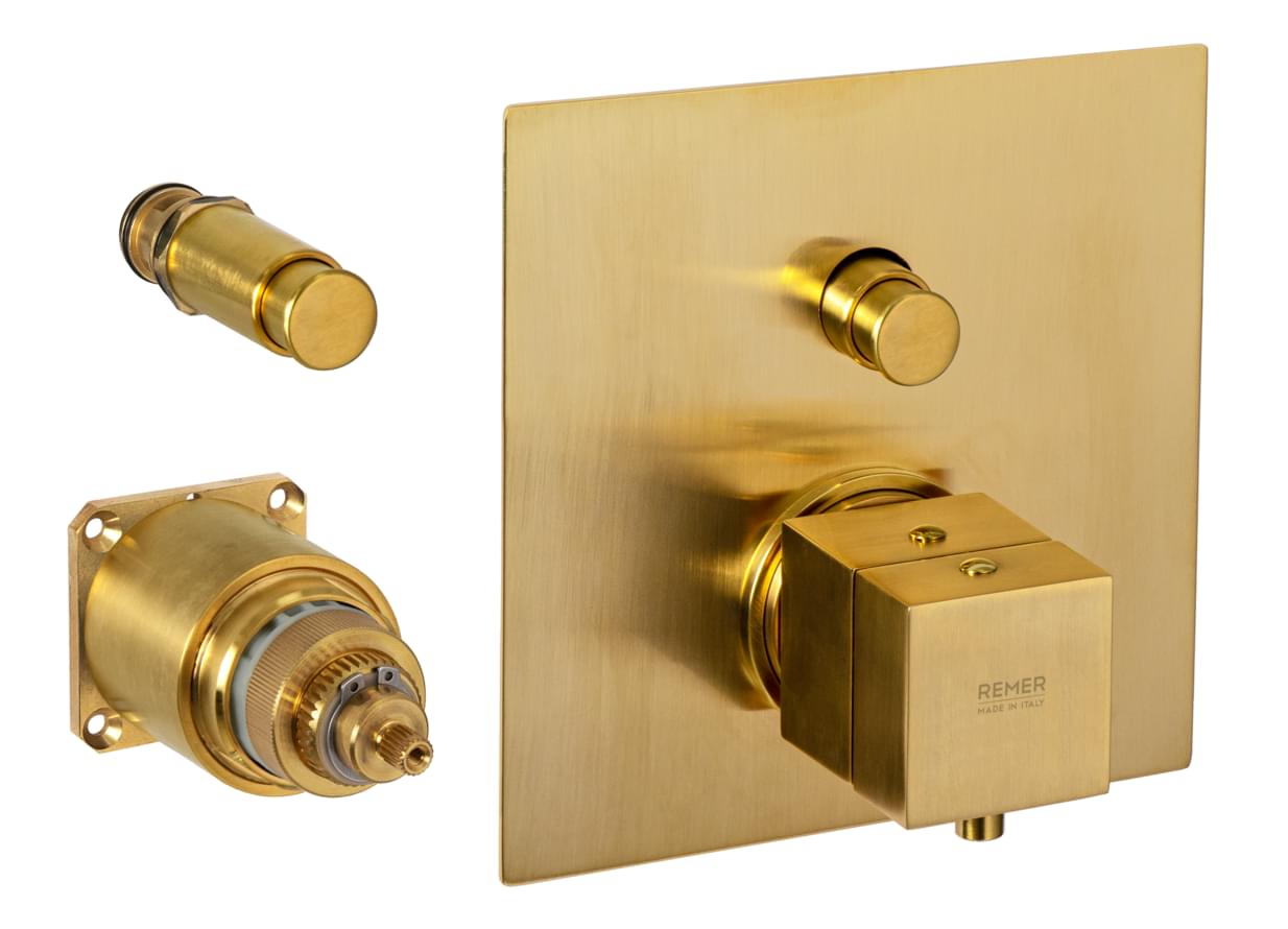 Плитка Remer Q-Elegance Смеситель встраиваемый термостатический для душа Q-ELEGANCE золото брашированное  поверхность брашированная