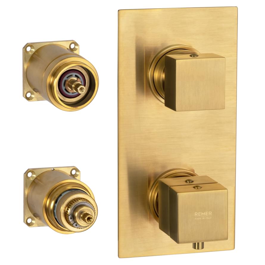 Плитка Remer Q-Elegance Смеситель термостатический для душа Q-ELEGANCE золото брашированное  поверхность брашированная