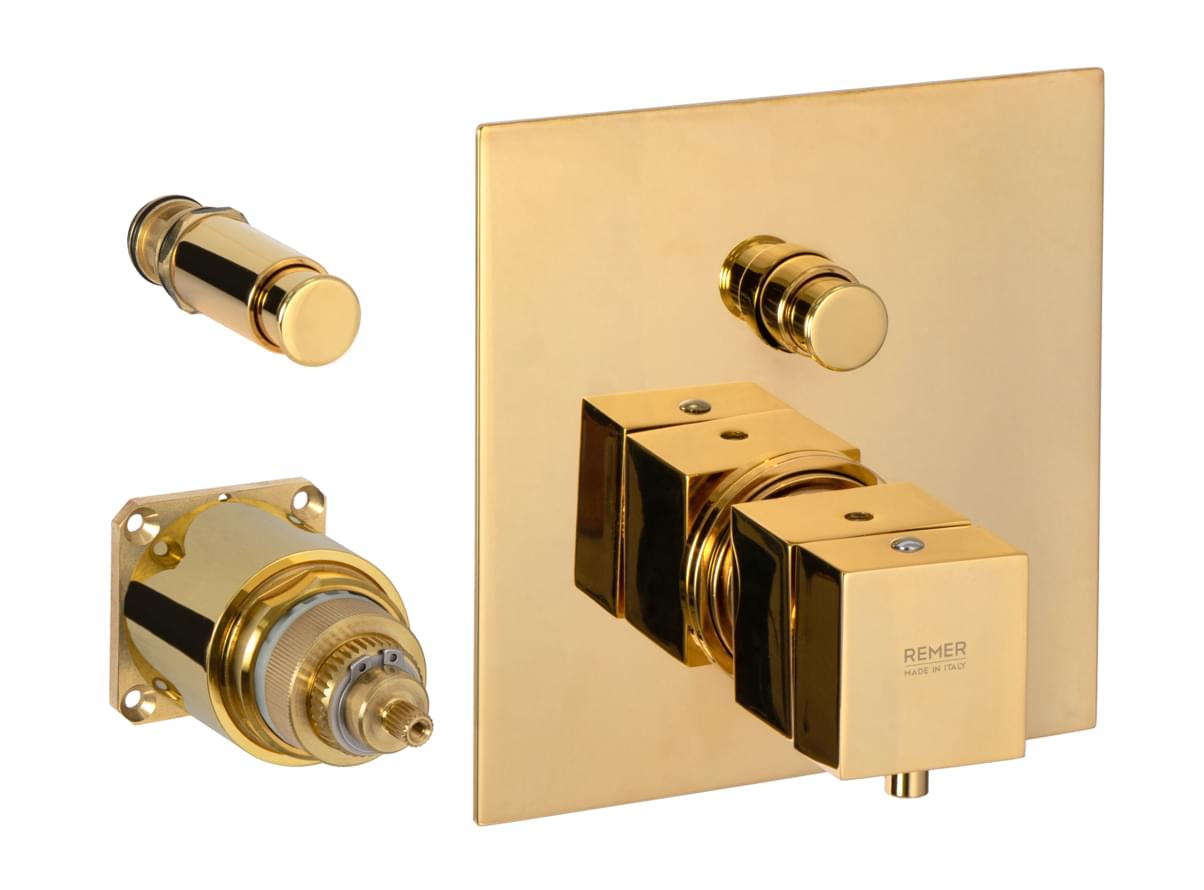 Плитка Remer Q-Elegance Смеситель термостатический для душа Q-ELEGANCE золото глянцевое  поверхность глянец