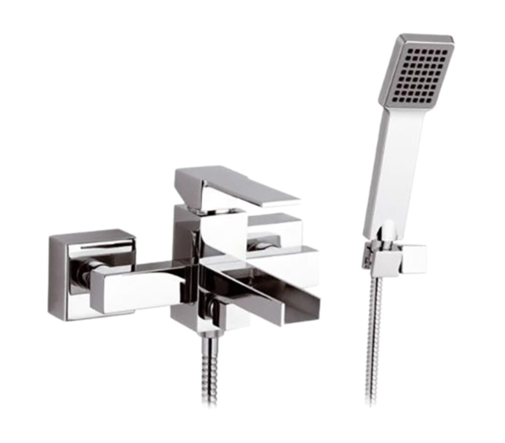 Плитка Remer Qubika Cascata Смеситель для ванны настенный с лейкой QUBIKA CASCATA хром  поверхность глянец