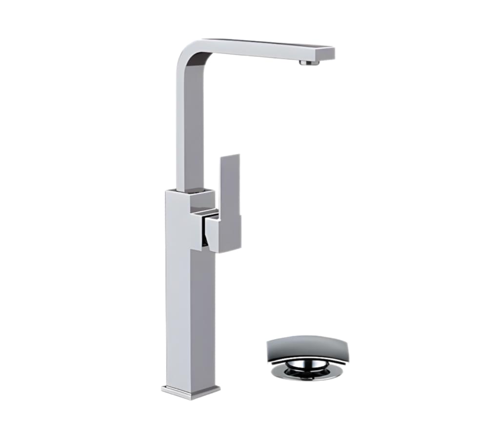 Плитка Remer Qubika Высокий смеситель для раковины QUBIKA хром  поверхность глянец