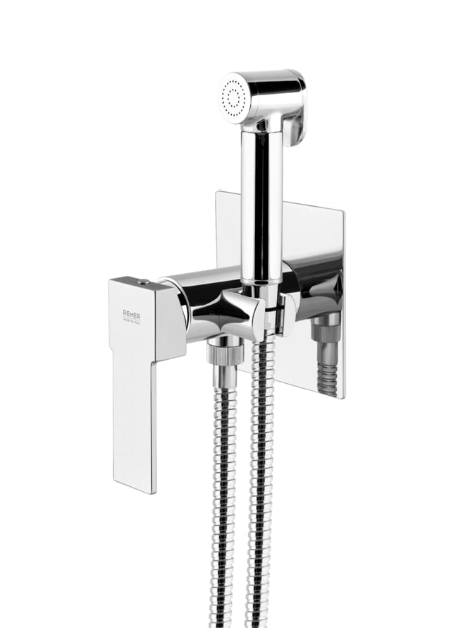 Плитка Remer Qubika Гигиенический душ со смесителем квадратный QUBIKA хром  поверхность глянец