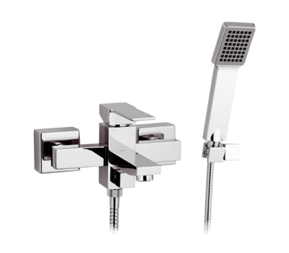 Плитка Remer Qubika Смеситель для ванны настенный с лейкой QUBIKA хром  поверхность глянец