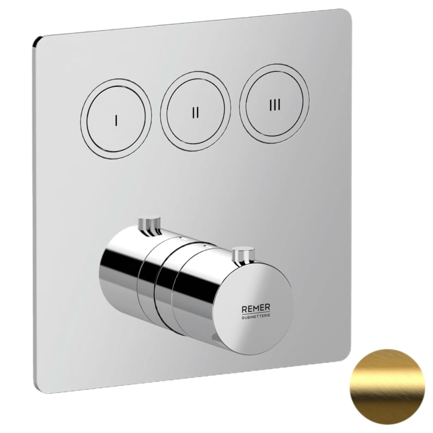 Плитка Remer X Style Встраиваемый смеситель термостатический для душа X STYLE золото брашированное  поверхность брашированная