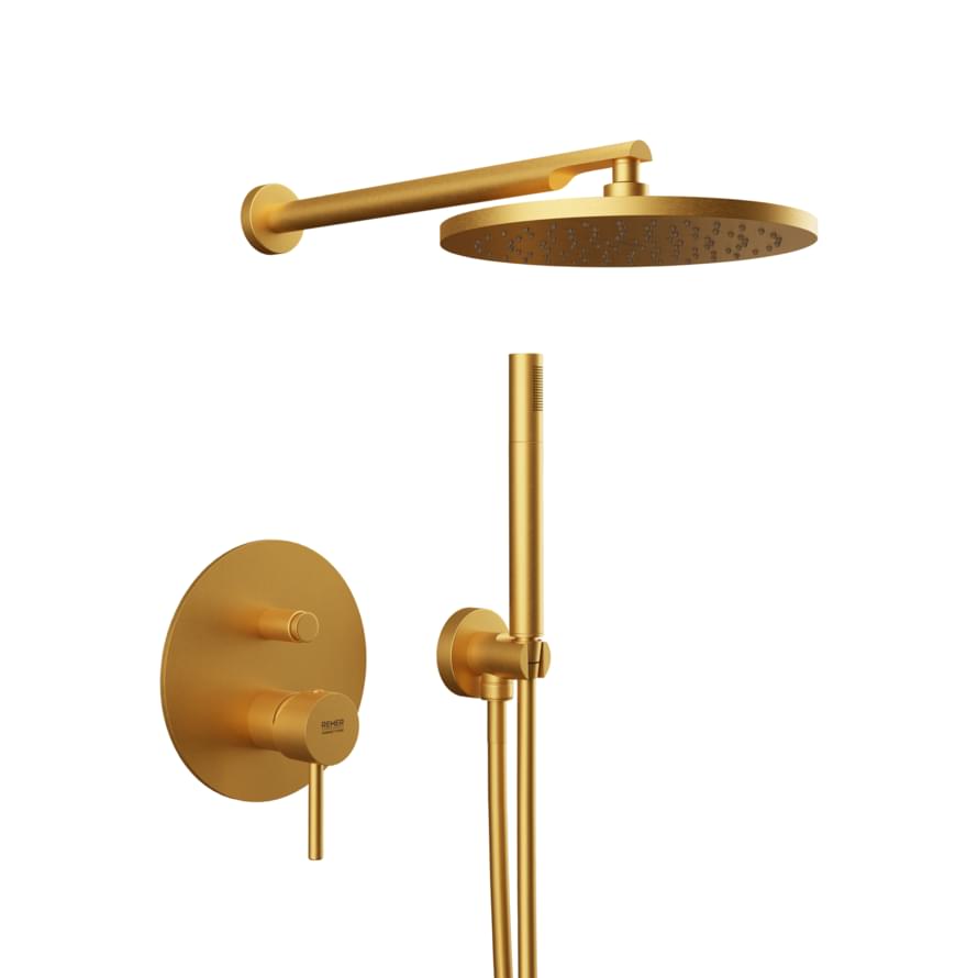 Плитка Remer X Style Душевая система X STYLE округлая золото брашированное  поверхность брашированная